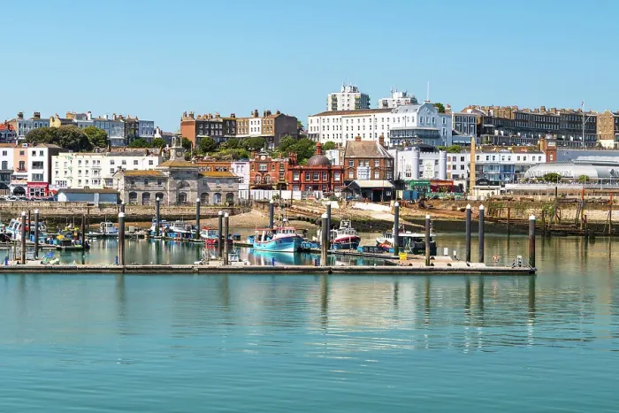 Framed Print : View towards Ramsgate quayside and the town, Kent, England Framed Print : View towards Ramsgate quayside and the town, Kent, England