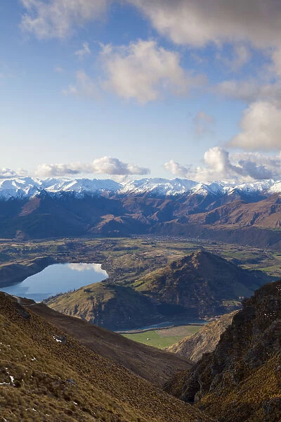 View from The Remarkables ski field towards Arrowtown, Queenstown, Central Otago