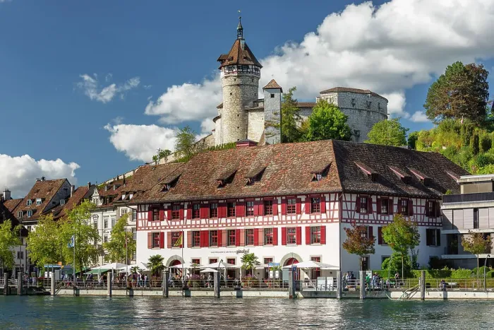 Framed Print : View over Rhine River to the old town and Munot Fortress, Schaffhausen, Switzerland Framed Print : View over Rhine River to the old town and Munot Fortress, Schaffhausen, Switzerland