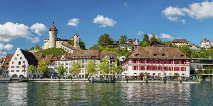 Framed Print : View over Rhine River to the old town and Munot Fortress, Schaffhausen, Switzerland Framed Print : View over Rhine River to the old town and Munot Fortress, Schaffhausen, Switzerland