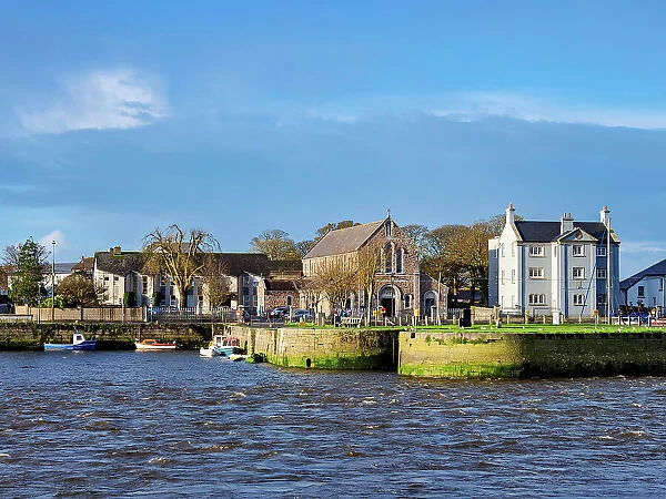 View over the River Corrib towards Claddagh Quay and St. Mary's Catholic Church, Galway, County Galway, Ireland, Church