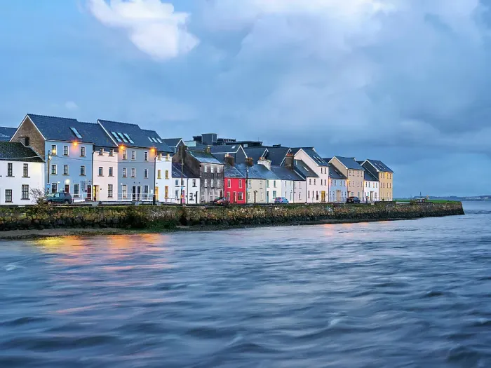 Framed Print : View over the River Corrib towards The Long Walk at dusk, Galway, County Galway, Ireland Framed Print : View over the River Corrib towards The Long Walk at dusk, Galway, County Galway, Ireland
