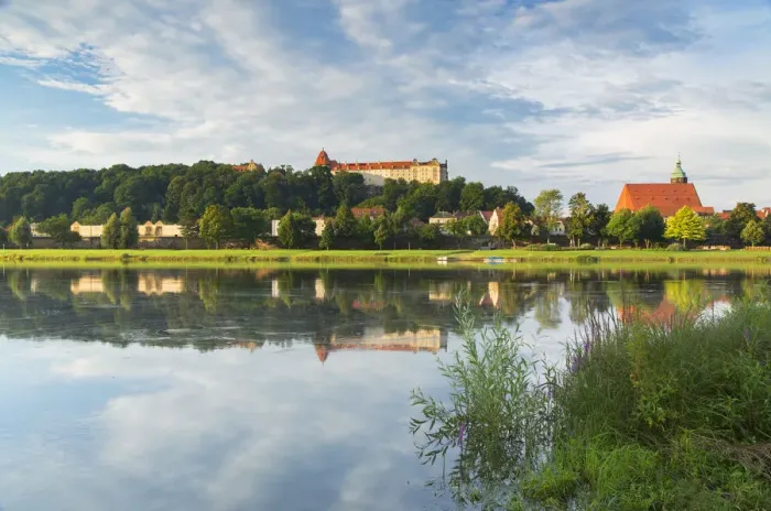 Framed Print : View of River Elbe and Pirna, Saxony, Germany
