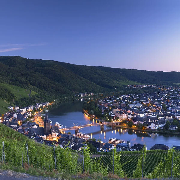View of River Moselle and Bernkastel-Kues, Rhineland-Palatinate, Germany