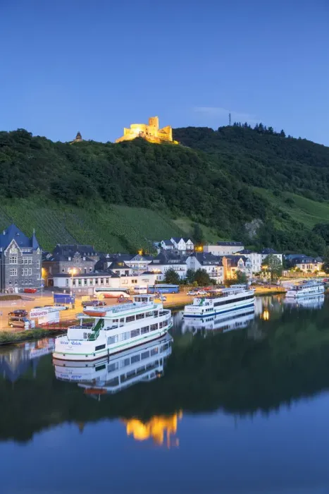 Framed Print : View of River Moselle and Bernkastel-Kues at dusk, Rhineland-Palatinate, Germany Framed Print : View of River Moselle and Bernkastel-Kues at dusk, Rhineland-Palatinate, Germany
