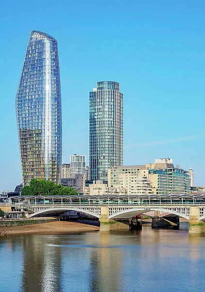 View over the River Thames towards the One Blackfriars and South Bank Tower, London, England, United Kingdom