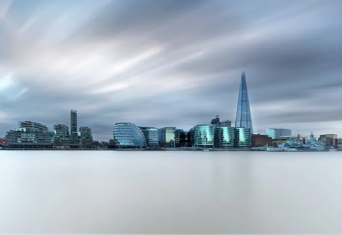 Framed Print : View across the River Thames at dusk towards The Shard, City Hall, More London and HMS Belfast, . London, England Framed Print : View across the River Thames at dusk towards The Shard, City Hall, More London and HMS Belfast, . London, England
