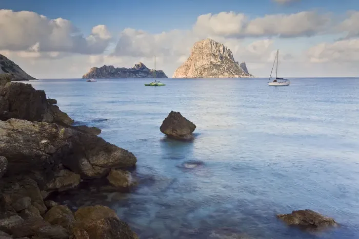 Framed Print : View of the rocky islet of Es Vedra from Cala d Hort, near Sant Antoni, Ibiza