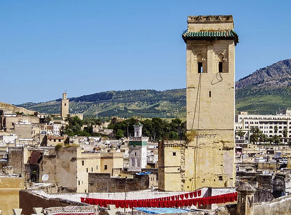 View of the roofs and minarets in the Old Medina of Fes, Fez-Meknes Region, Morocco