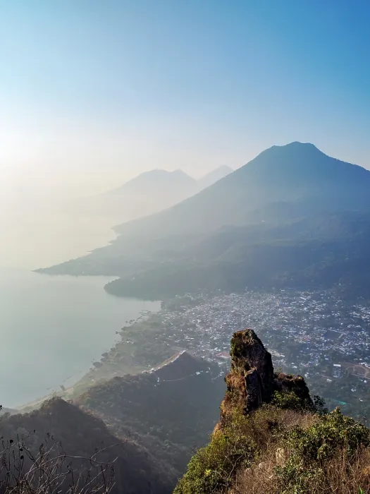 Framed Print : View from Rostro Maya or Indian Nose over Lake Atitlan and San Juan La Laguna towards San Pedro Volcano at sunrise, Solola Department, Guatemala Framed Print : View from Rostro Maya or Indian Nose over Lake Atitlan and San Juan La Laguna towards San Pedro Volcano at sunrise, Solola Department, Guatemala