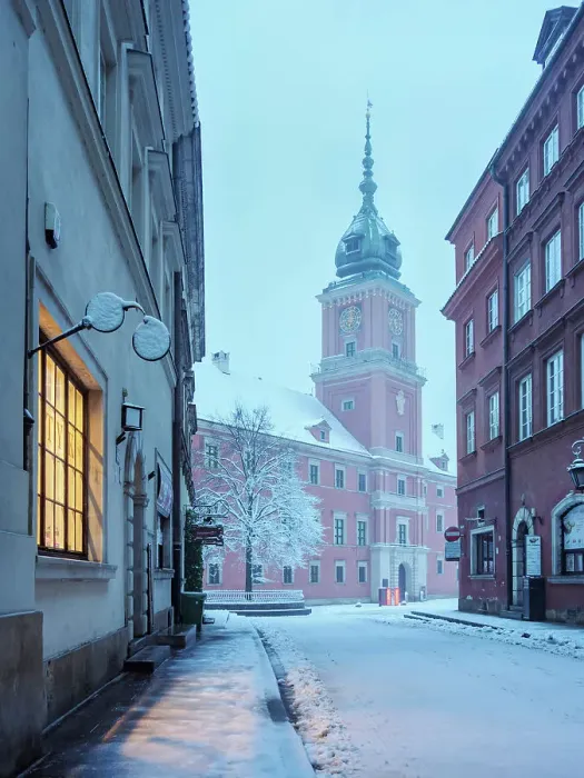 Framed Print : View towards the Royal Castle at dawn, Swietojanska Street, Old Town, Warsaw, Masovian Voivodeship, Poland Framed Print : View towards the Royal Castle at dawn, Swietojanska Street, Old Town, Warsaw, Masovian Voivodeship, Poland
