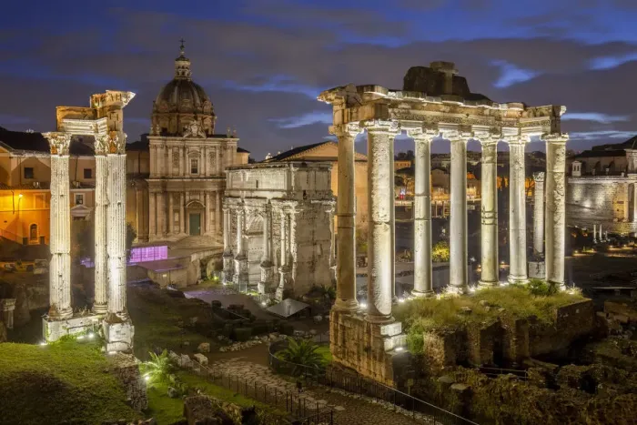 Framed Print : View of the ruins of Fori Imperiali from the Campidoglio at dawn