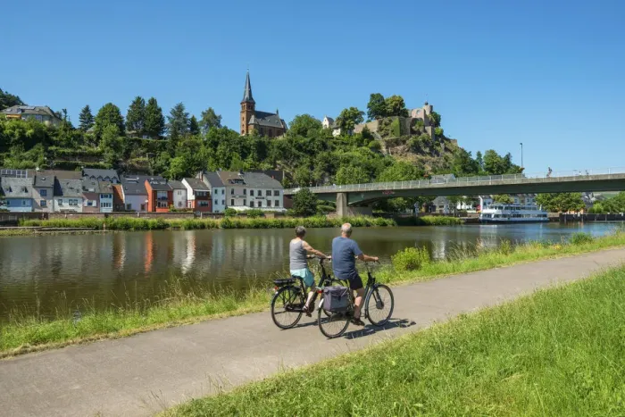 Framed Print : View at Saarburg with Saarburg castle and river Saar, Rhineland-Palatinate, Germany
