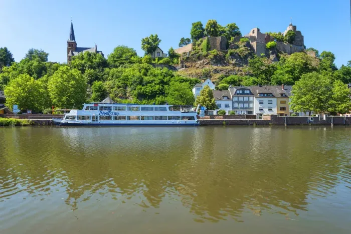 Framed Print : View at Saarburg with Saarburg castle and river Saar, Rhineland-Palatinate, Germany