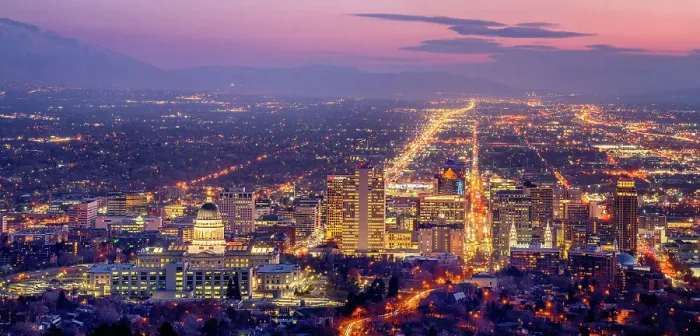 Framed Print : View over Salt Lake City with Utah State Capitol, Sunset Salt Lake City, Utah, USA