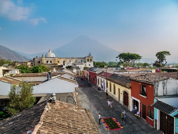 Framed Print : View towards the San Francisco the Great Sanctuary and Agua Volcano, Antigua Guatemala, Sacatepequez Department, Guatemala