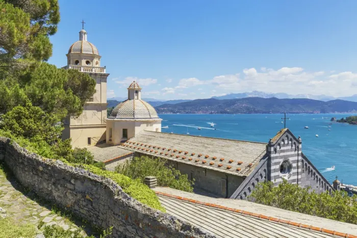 Framed Print : View of San Lorenzo Church and the Gulf of Poets, Portovenere, La Spezia district Framed Print : View of San Lorenzo Church and the Gulf of Poets, Portovenere, La Spezia district