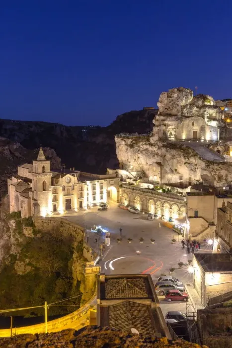 Framed Print : View of Sassi of Matera by night, Matera district, Basilicata, Italy Framed Print : View of Sassi of Matera by night, Matera district, Basilicata, Italy