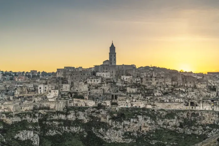 Framed Print : View of the Sassi quarter at sunset. Matera, Basilicata region, Italy