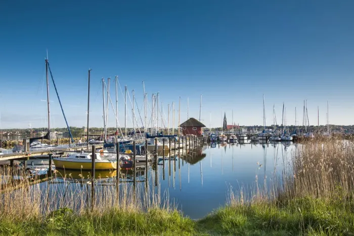 Framed Print : View over Schlei fjord towards Schleswig, Baltic coast, Schleswig-Holstein, Germany