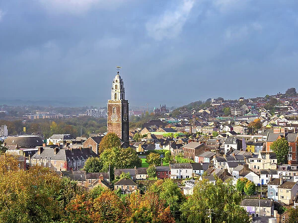 View towards Shandon and St Anne's Church from Bell's Field at sunrise, Patrick's Hill, Cork, County Cork, Ireland