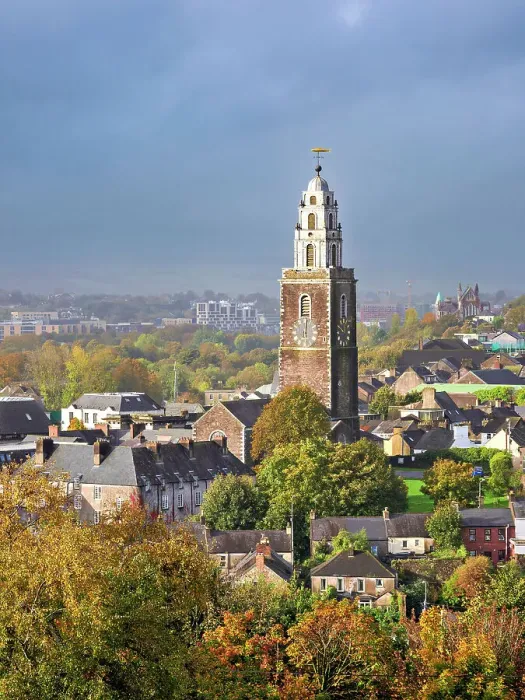 Framed Print : View towards Shandon and St Anne's Church from Bell's Field at sunrise, Patrick's Hill, Cork, County Cork, Ireland