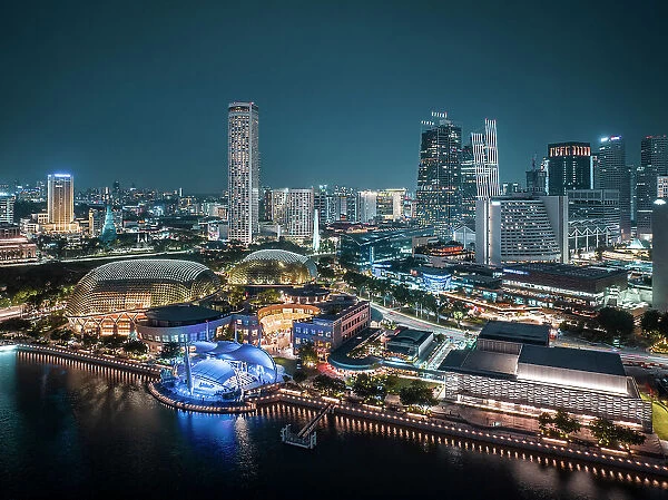 View of Singapore City skyline at night, Singapore, Asia