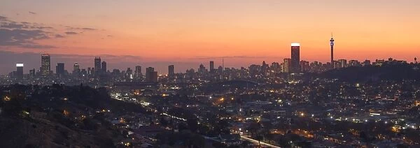 View of skyline at sunset, Johannesburg, Gauteng, South Africa