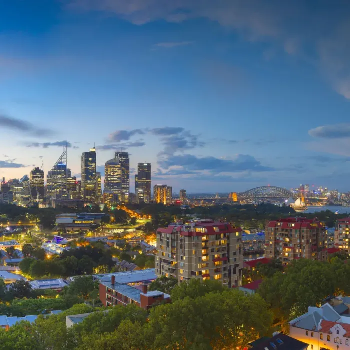 Framed Print : View of skyline at sunset, Sydney, New South Wales, Australia