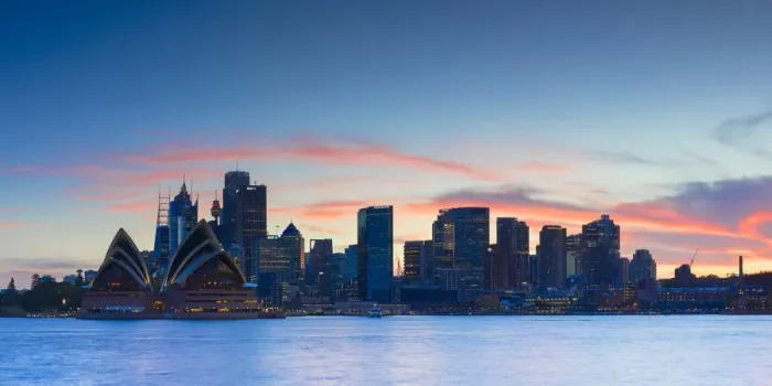 Framed Print : View of skyline at sunset, Sydney, New South Wales, Australia
