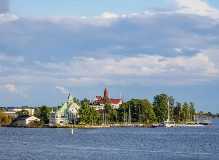 Framed Print : View over South Harbour towards Ravintola Restaurant at Valkosaari Island, Helsinki, Uusimaa County, Finland Framed Print : View over South Harbour towards Ravintola Restaurant at Valkosaari Island, Helsinki, Uusimaa County, Finland
