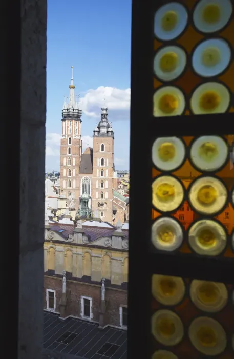 Framed Print : View of St Marys Church through window of Town Hall Tower, Krakow, Poland Framed Print : View of St Marys Church through window of Town Hall Tower, Krakow, Poland