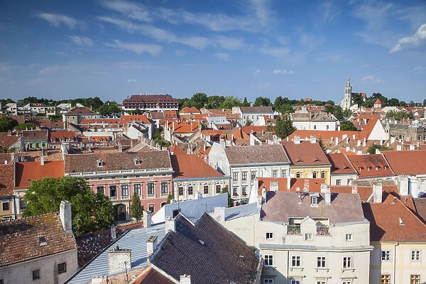 View of St Michaels Church and city skyline, Sopron, Western Transdanubia