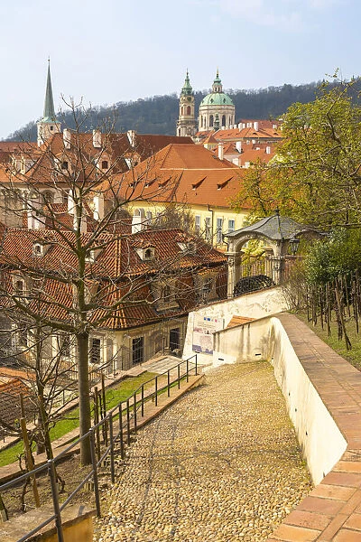View of St. Nicolas Church from Furstenberg Garden by Prague Castle, Mala Strana, Prague, Bohemia, Czech Republic