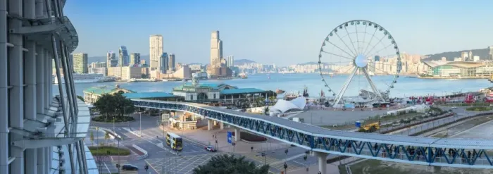 Framed Print : View of Star Ferry pier, observation wheel and Tsim Sha Tsui skyline, Hong Kong, China Framed Print : View of Star Ferry pier, observation wheel and Tsim Sha Tsui skyline, Hong Kong, China