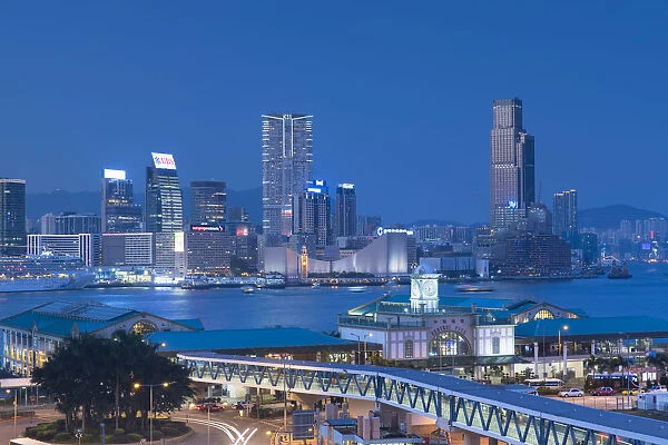 View of Star Ferry pier and Tsim Sha Tsui skyline, Hong Kong, China