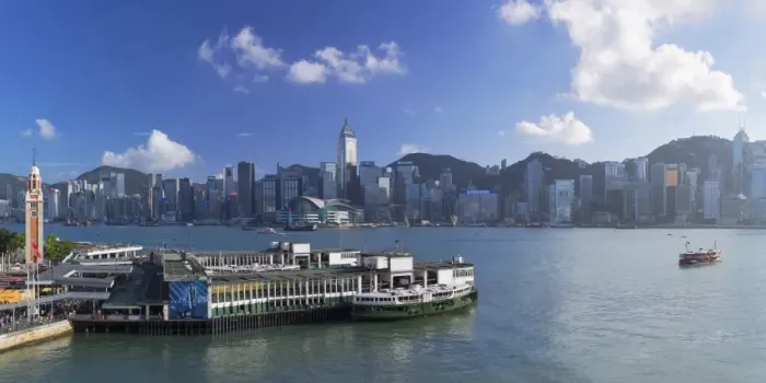 Framed Print : View of Star Ferry Terminal and Hong Kong Island skyline, Hong Kong, China Framed Print : View of Star Ferry Terminal and Hong Kong Island skyline, Hong Kong, China