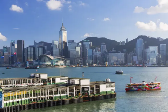 Framed Print : View of Star Ferry Terminal and Hong Kong Island skyline, Hong Kong, China Framed Print : View of Star Ferry Terminal and Hong Kong Island skyline, Hong Kong, China