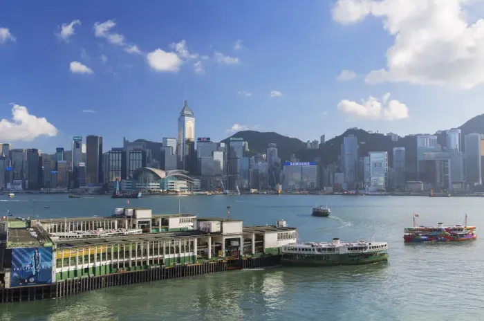 Framed Print : View of Star Ferry Terminal and Hong Kong Island skyline, Hong Kong, China Framed Print : View of Star Ferry Terminal and Hong Kong Island skyline, Hong Kong, China
