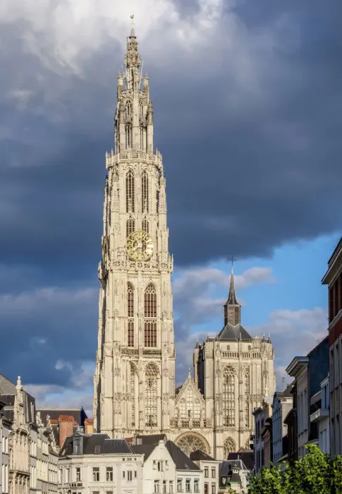 Framed Print : View from Steenplein towards the Cathedral of Our Lady, Antwerp, Belgium Framed Print : View from Steenplein towards the Cathedral of Our Lady, Antwerp, Belgium