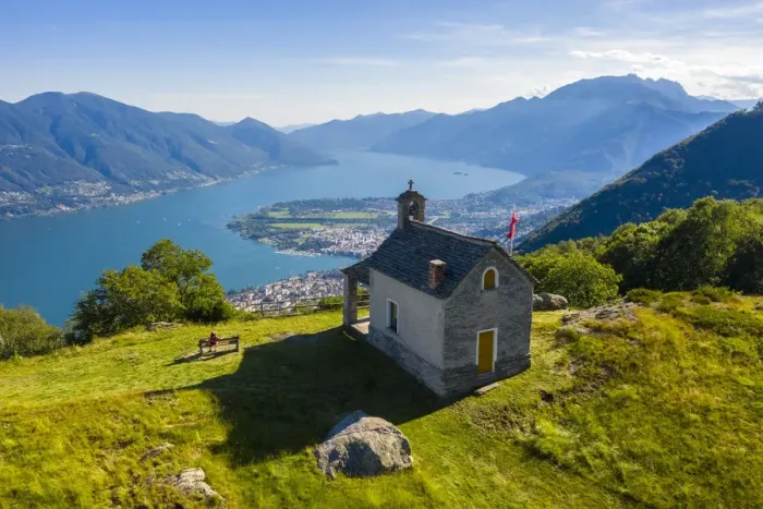 Framed Print : View of the stone church of Monti di Lego, overlooking Lago Maggiore, Ascona and Locarno Framed Print : View of the stone church of Monti di Lego, overlooking Lago Maggiore, Ascona and Locarno