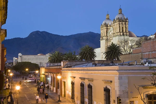 View of street & Santo Domingo de Guzman Church, Oaxaca, Oaxaca State, Mexico