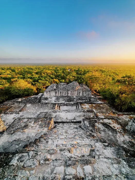 Framed Print : View from the top of Structure II at sunrise, Calakmul Archaeological Site, Campeche State, Mexico