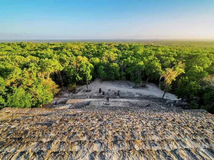 Framed Print : View from Structure II at sunrise, Calakmul Archaeological Site, Campeche State, Mexico Framed Print : View from Structure II at sunrise, Calakmul Archaeological Site, Campeche State, Mexico