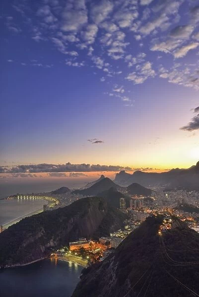 View from sugar Loaf mountain to Rio at night, Rio de Janeiro, Brazil, South America