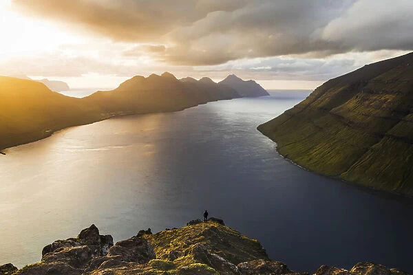 The view at sunset from Klakkur mouintains towards Kalsoy and Kunoy. Borðoy, Faroe Islands