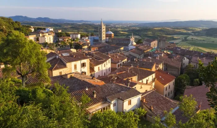 Framed Print : View at sunset over Massa Marittima, Tuscany, Italy