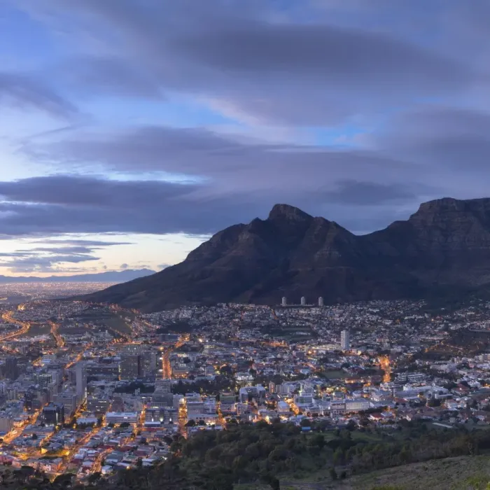 Framed Print : View of Table Mountain and City Bowl at dawn, Cape Town, Western Cape, South Africa