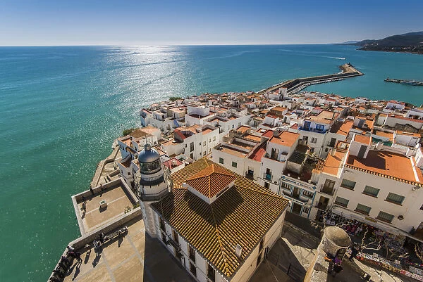 Top view of the the fortified town of Peniscola, Comunidad Valenciana, Spain