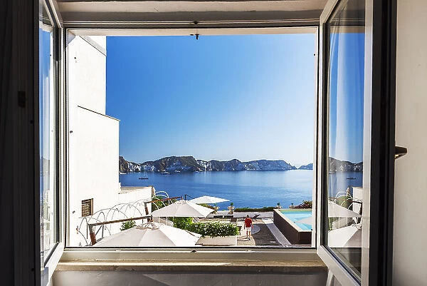 View throught an open window, Ponza island, Archipelago Pontino, Lazio, Italy